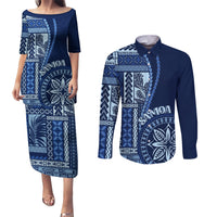 Samoa Siapo Motif Couples Matching Puletasi Dress and Long Sleeve Button Shirt Classic Style - Bue Ver LT7 - Wonder Print Shop