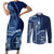 Samoa Siapo Motif Couples Matching Short Sleeve Bodycon Dress and Long Sleeve Button Shirt Classic Style - Bue Ver LT7 - Wonder Print Shop