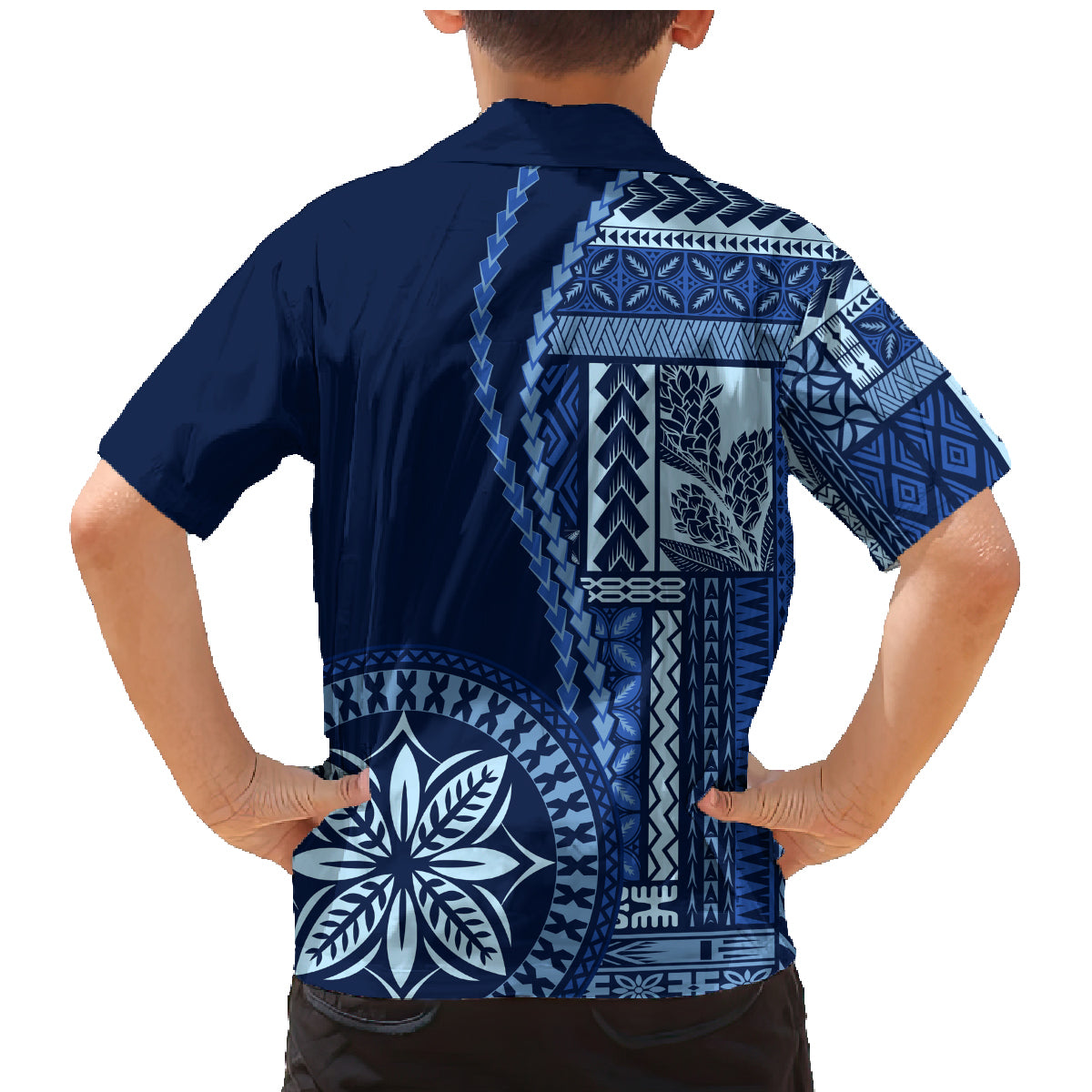 Samoa Siapo Motif Family Matching Mermaid Dress and Hawaiian Shirt Classic Style - Bue Ver LT7 - Wonder Print Shop