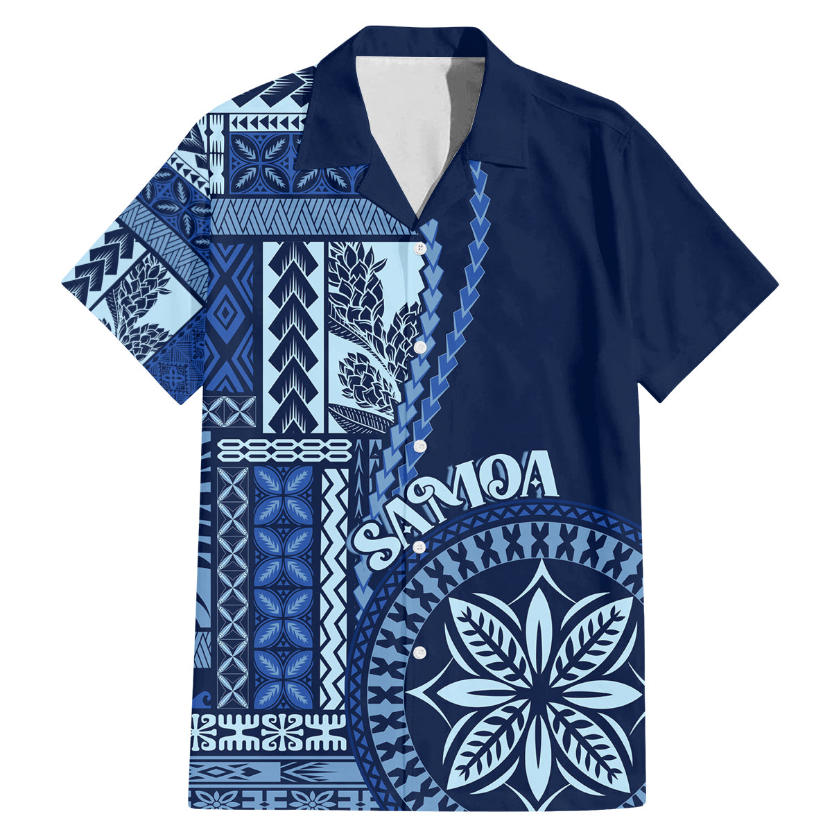 Samoa Siapo Motif Family Matching Mermaid Dress and Hawaiian Shirt Classic Style - Bue Ver LT7 - Wonder Print Shop