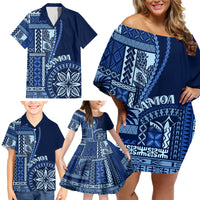 Samoa Siapo Motif Family Matching Off Shoulder Short Dress and Hawaiian Shirt Classic Style - Bue Ver LT7 - Wonder Print Shop