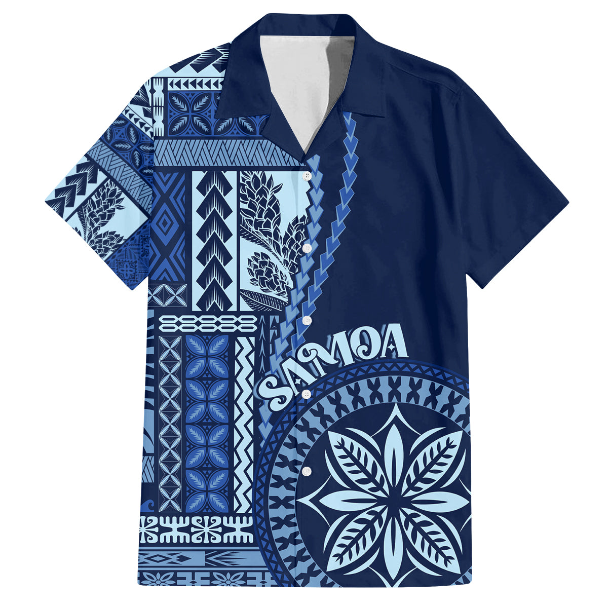 Samoa Siapo Motif Family Matching Off Shoulder Short Dress and Hawaiian Shirt Classic Style - Bue Ver LT7 - Wonder Print Shop