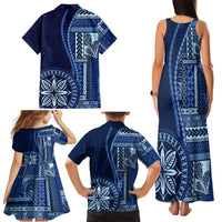 Samoa Siapo Motif Family Matching Tank Maxi Dress and Hawaiian Shirt Classic Style - Bue Ver - Wonder Print Shop