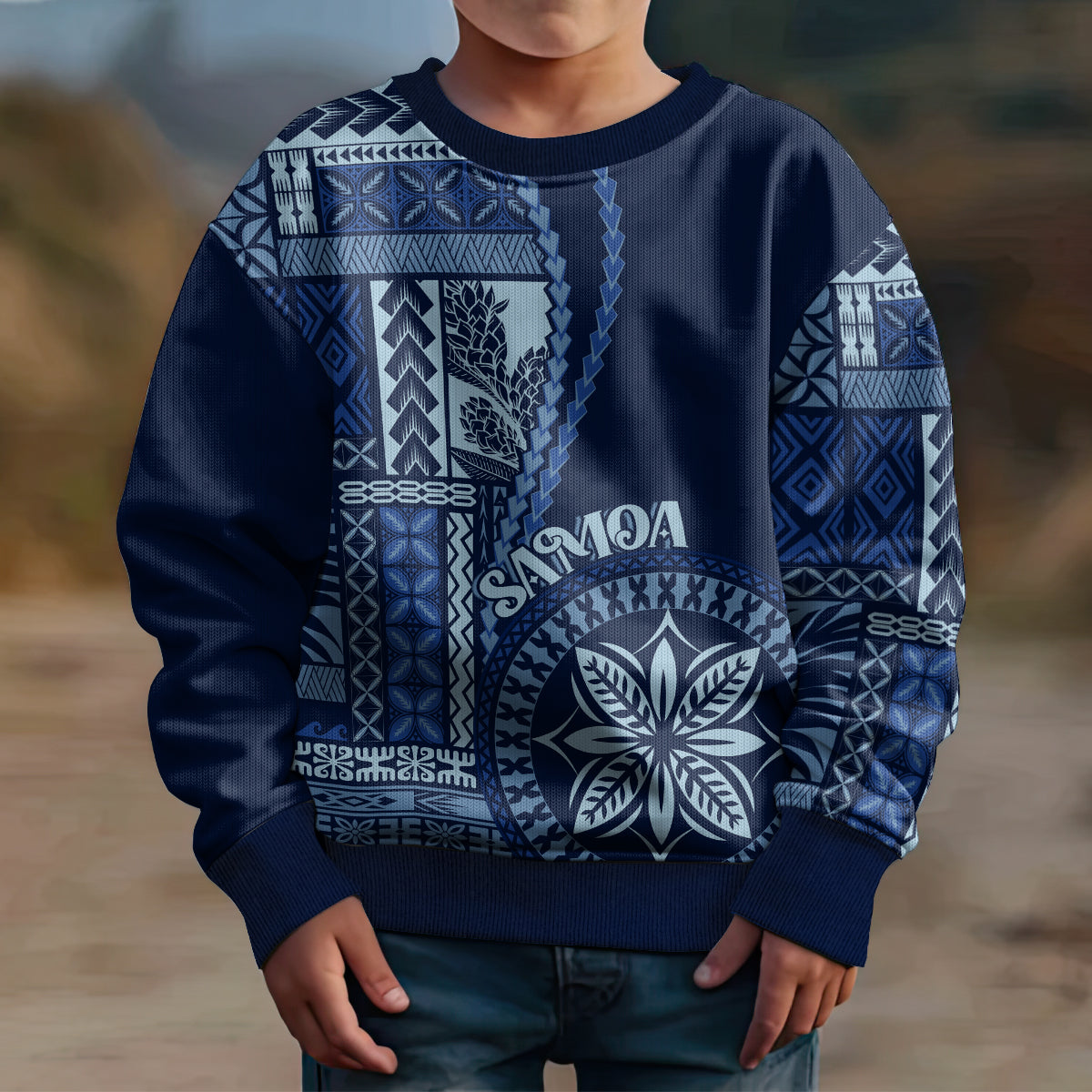 Samoa Siapo Motif Kid Ugly Christmas Sweater Classic Style - Bue Ver - Wonder Print Shop