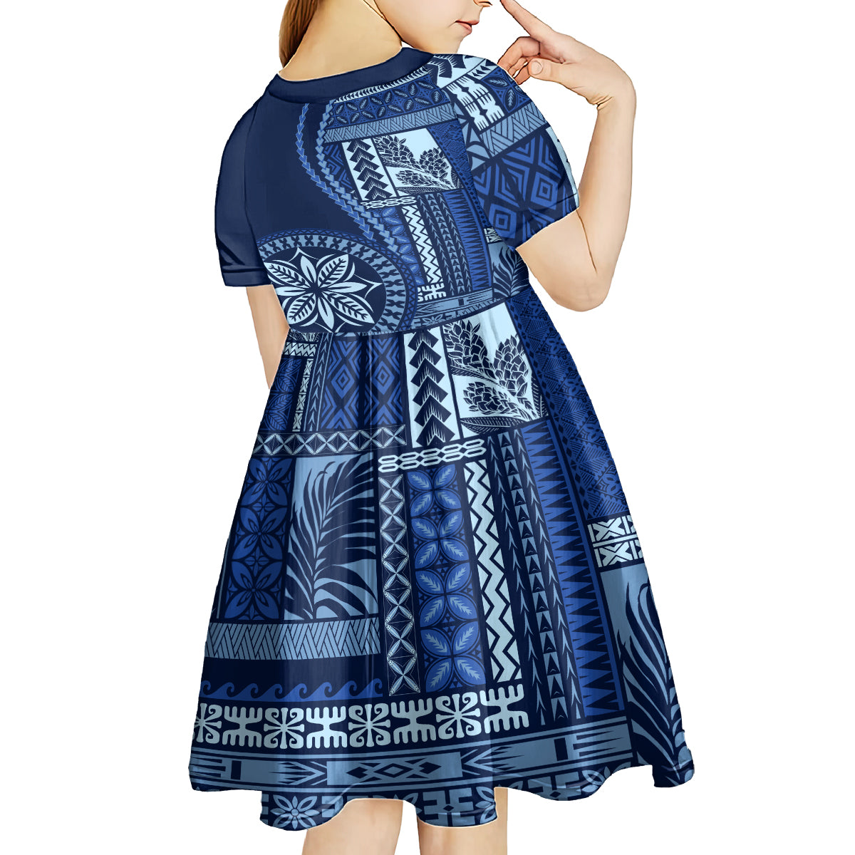 Samoa Siapo Motif Kid Short Sleeve Dress Classic Style - Bue Ver - Wonder Print Shop