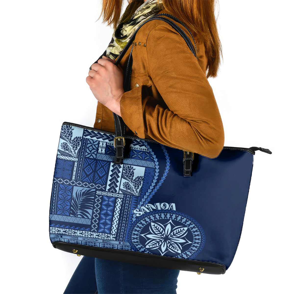 Samoa Siapo Motif Leather Tote Bag Classic Style - Bue Ver - Wonder Print Shop