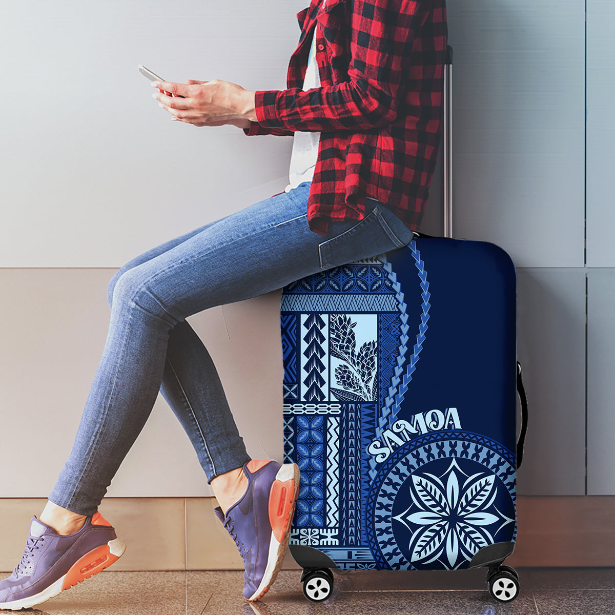 Samoa Siapo Motif Luggage Cover Classic Style - Bue Ver - Wonder Print Shop
