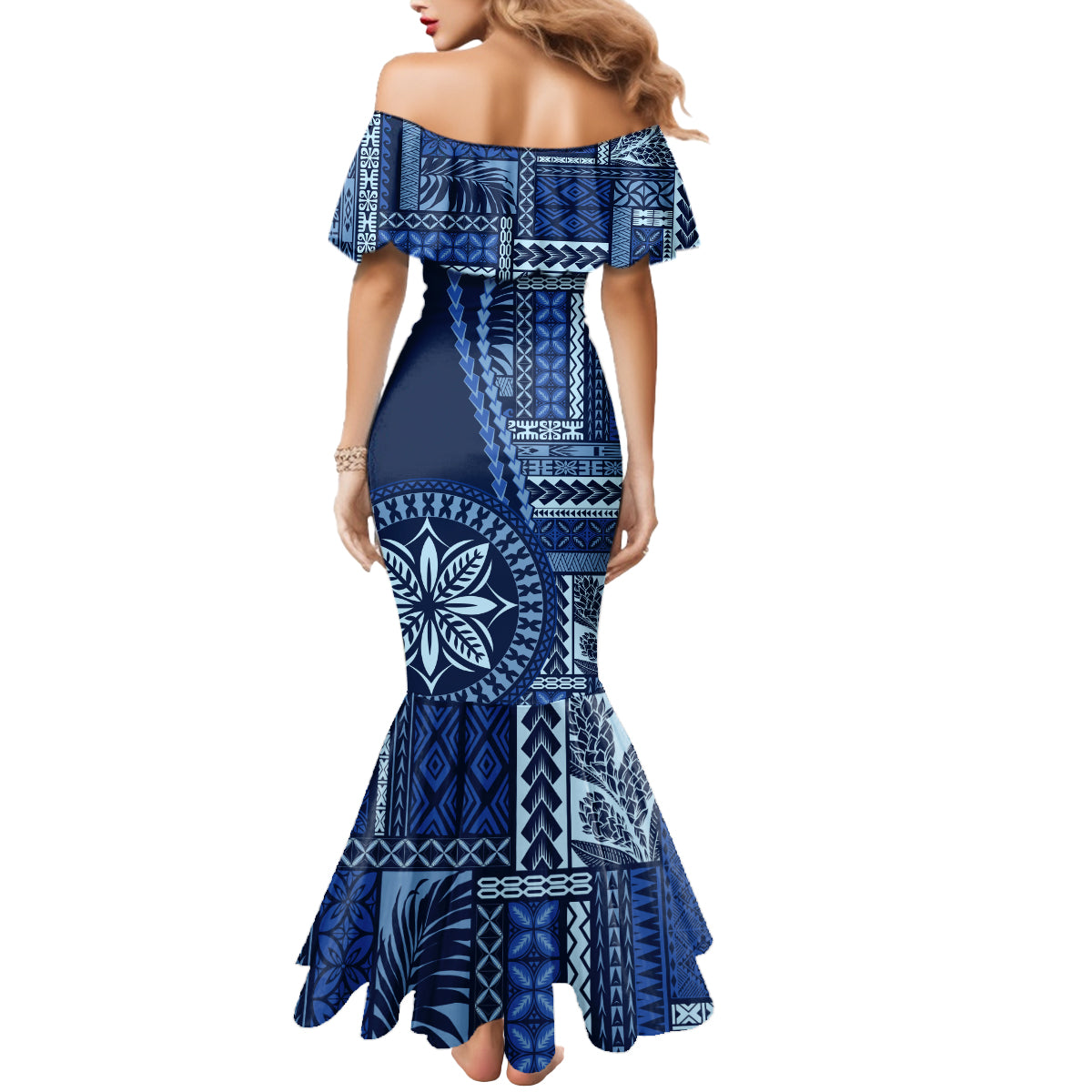 Samoa Siapo Motif Mermaid Dress Classic Style - Bue Ver - Wonder Print Shop