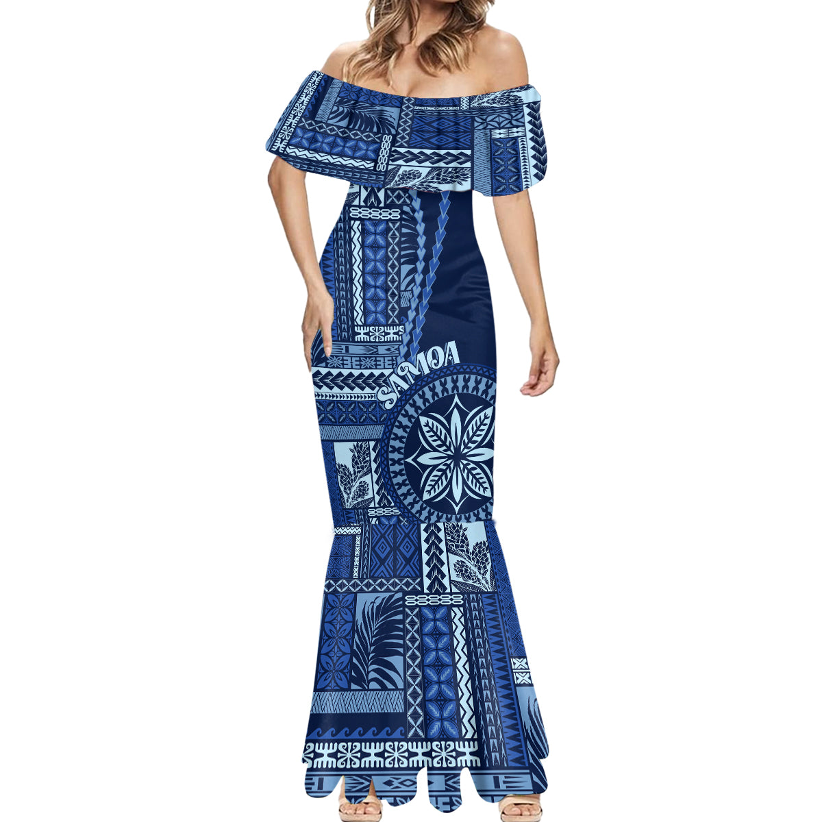 Samoa Siapo Motif Mermaid Dress Classic Style - Bue Ver - Wonder Print Shop