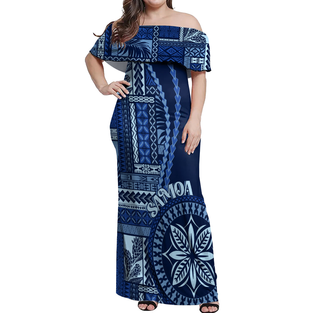 Samoa Siapo Motif Off Shoulder Maxi Dress Classic Style - Bue Ver - Wonder Print Shop
