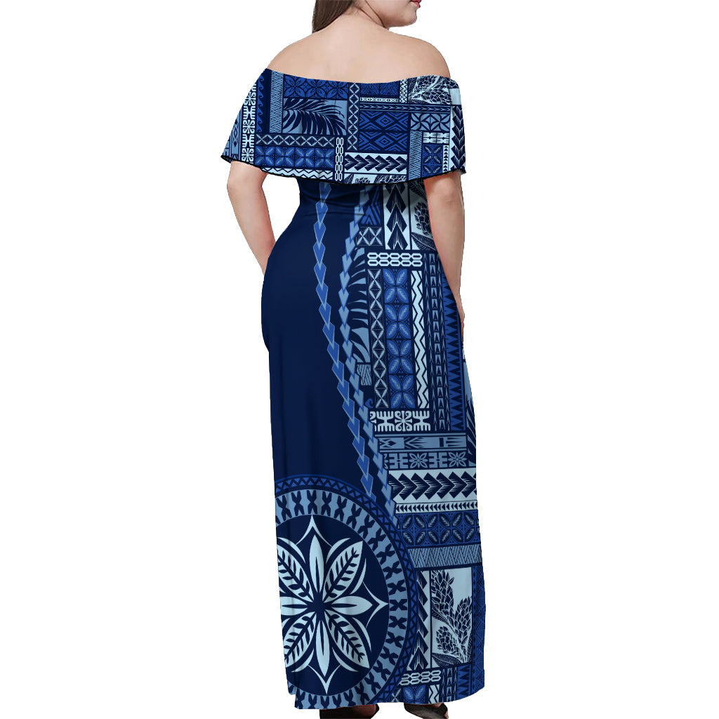 Samoa Siapo Motif Off Shoulder Maxi Dress Classic Style - Bue Ver - Wonder Print Shop