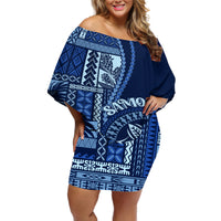 Samoa Siapo Motif Off Shoulder Short Dress Classic Style - Bue Ver - Wonder Print Shop