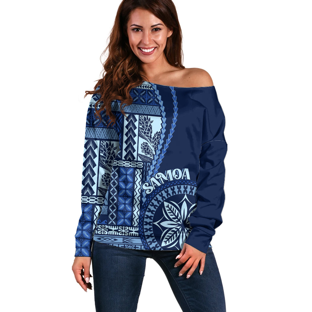 Samoa Siapo Motif Off Shoulder Sweater Classic Style - Bue Ver - Wonder Print Shop