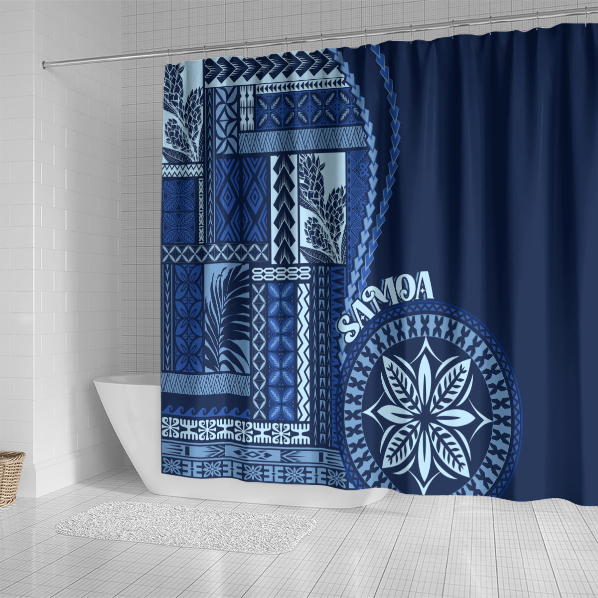 samoa-siapo-motif-shower-curtain-classic-style-bue-ver