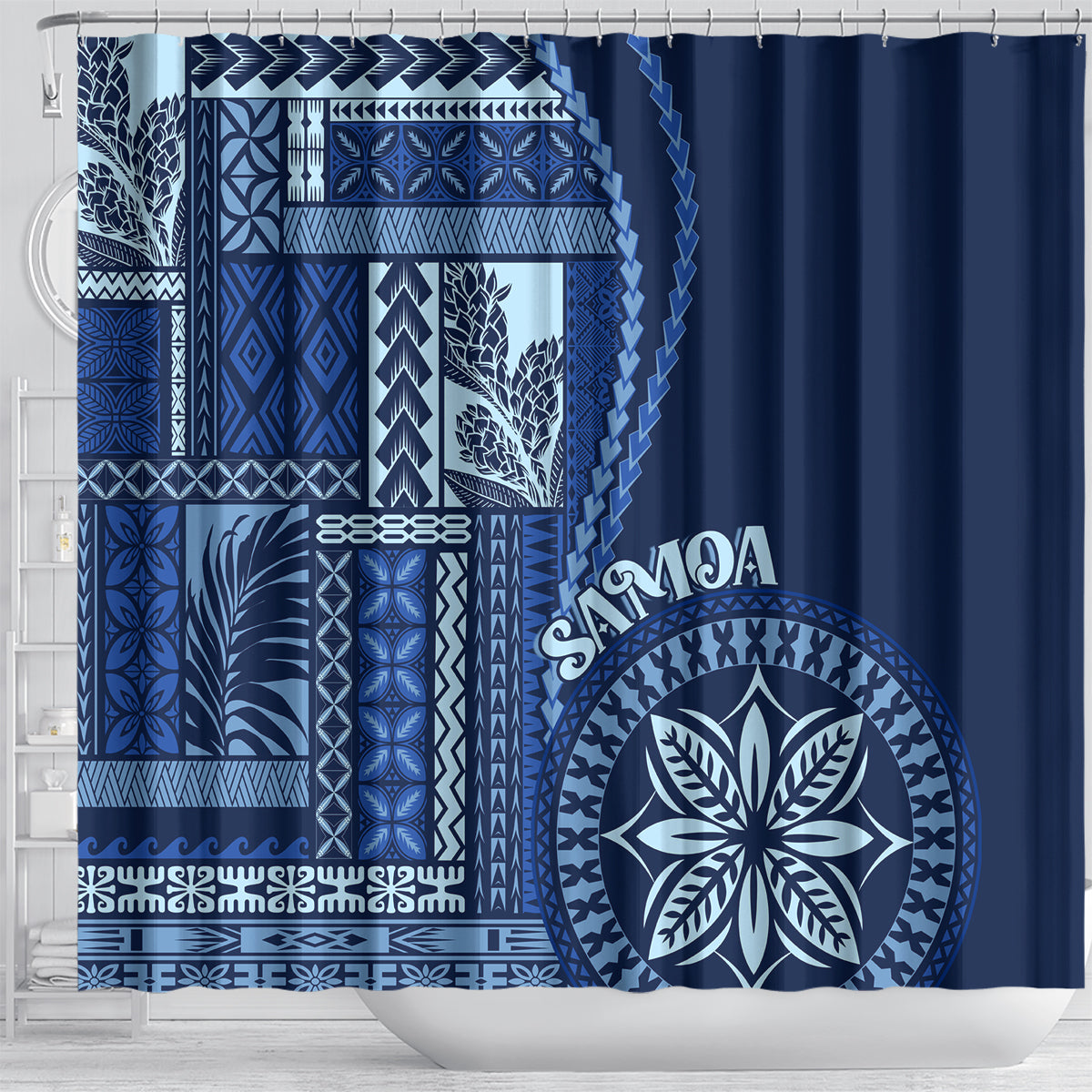 samoa-siapo-motif-shower-curtain-classic-style-bue-ver