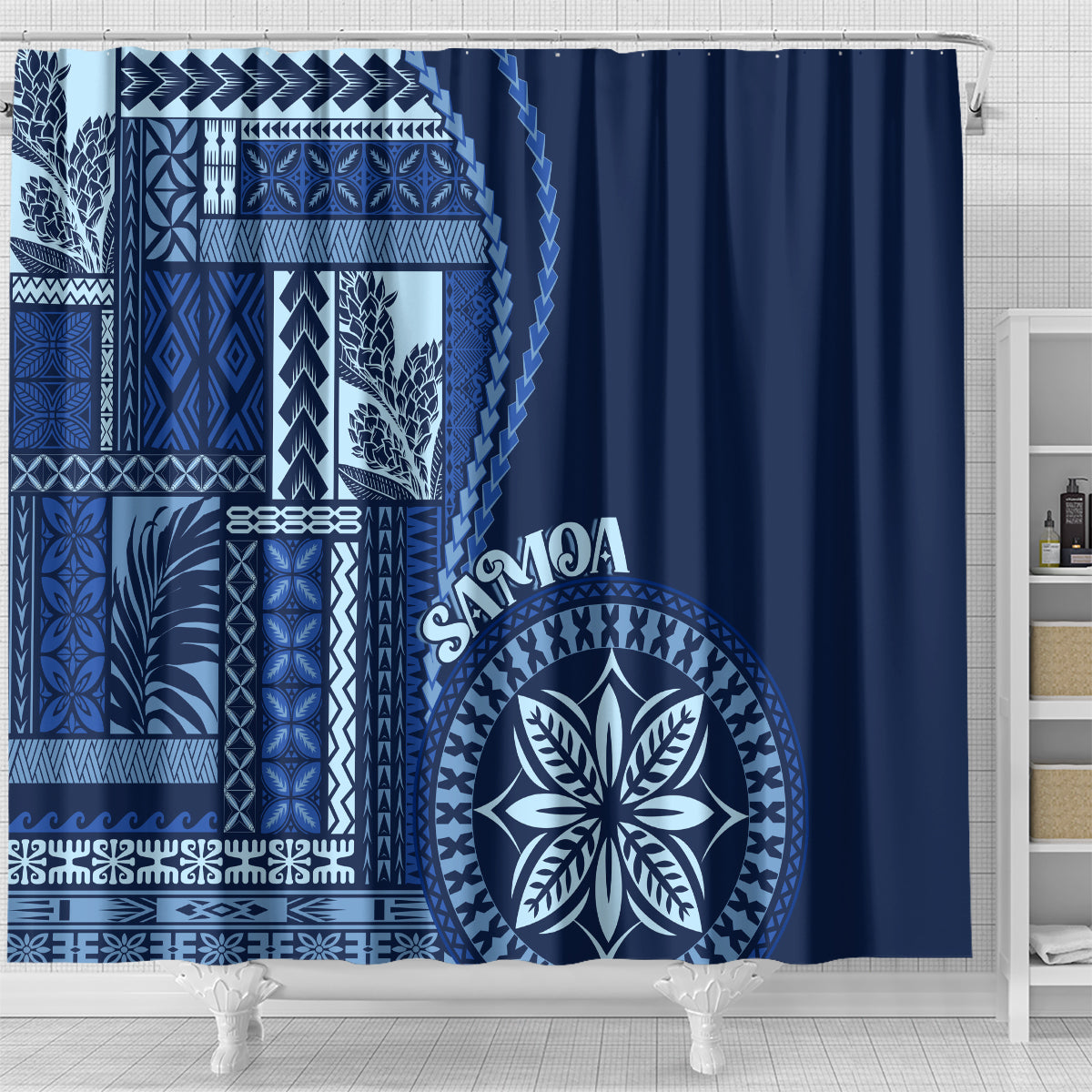 samoa-siapo-motif-shower-curtain-classic-style-bue-ver