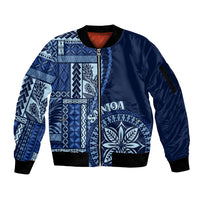 Samoa Siapo Motif Sleeve Zip Bomber Jacket Classic Style - Bue Ver - Wonder Print Shop