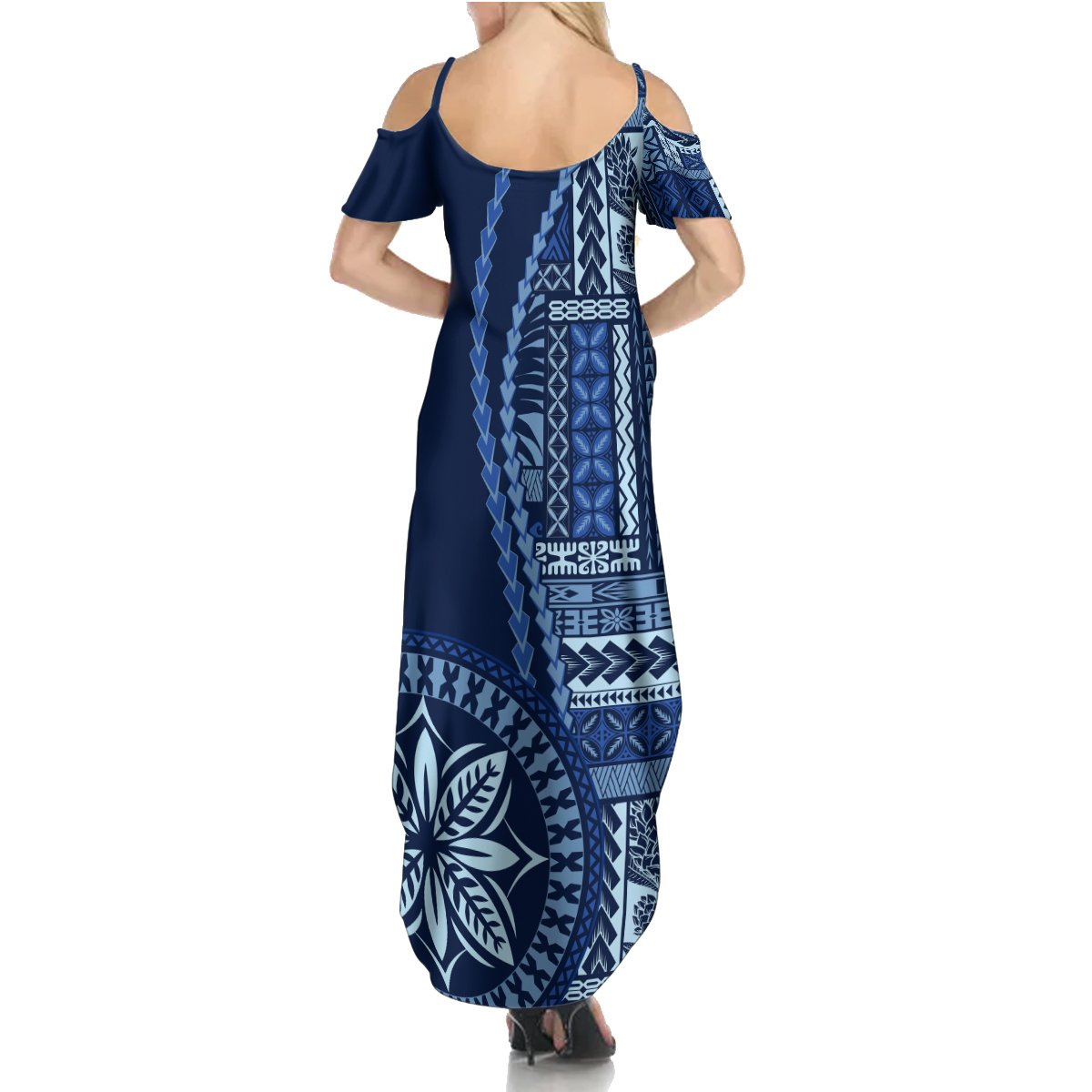 Samoa Siapo Motif Summer Maxi Dress Classic Style - Bue Ver - Wonder Print Shop