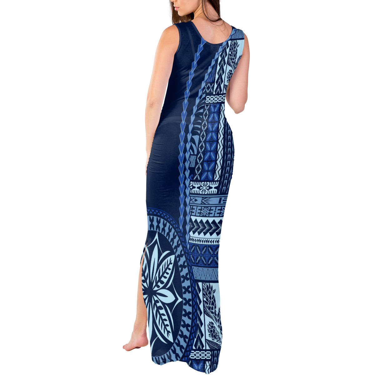 Samoa Siapo Motif Tank Maxi Dress Classic Style - Bue Ver - Wonder Print Shop