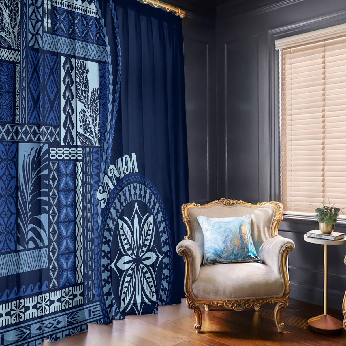 Samoa Siapo Motif Window Curtain Classic Style - Bue Ver - Wonder Print Shop