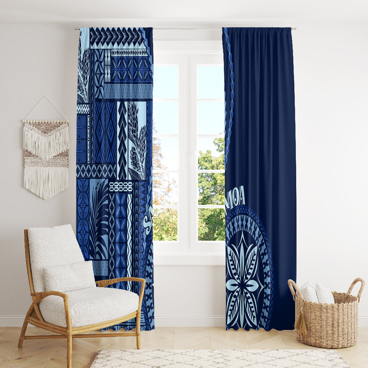 Samoa Siapo Motif Window Curtain Classic Style - Bue Ver - Wonder Print Shop