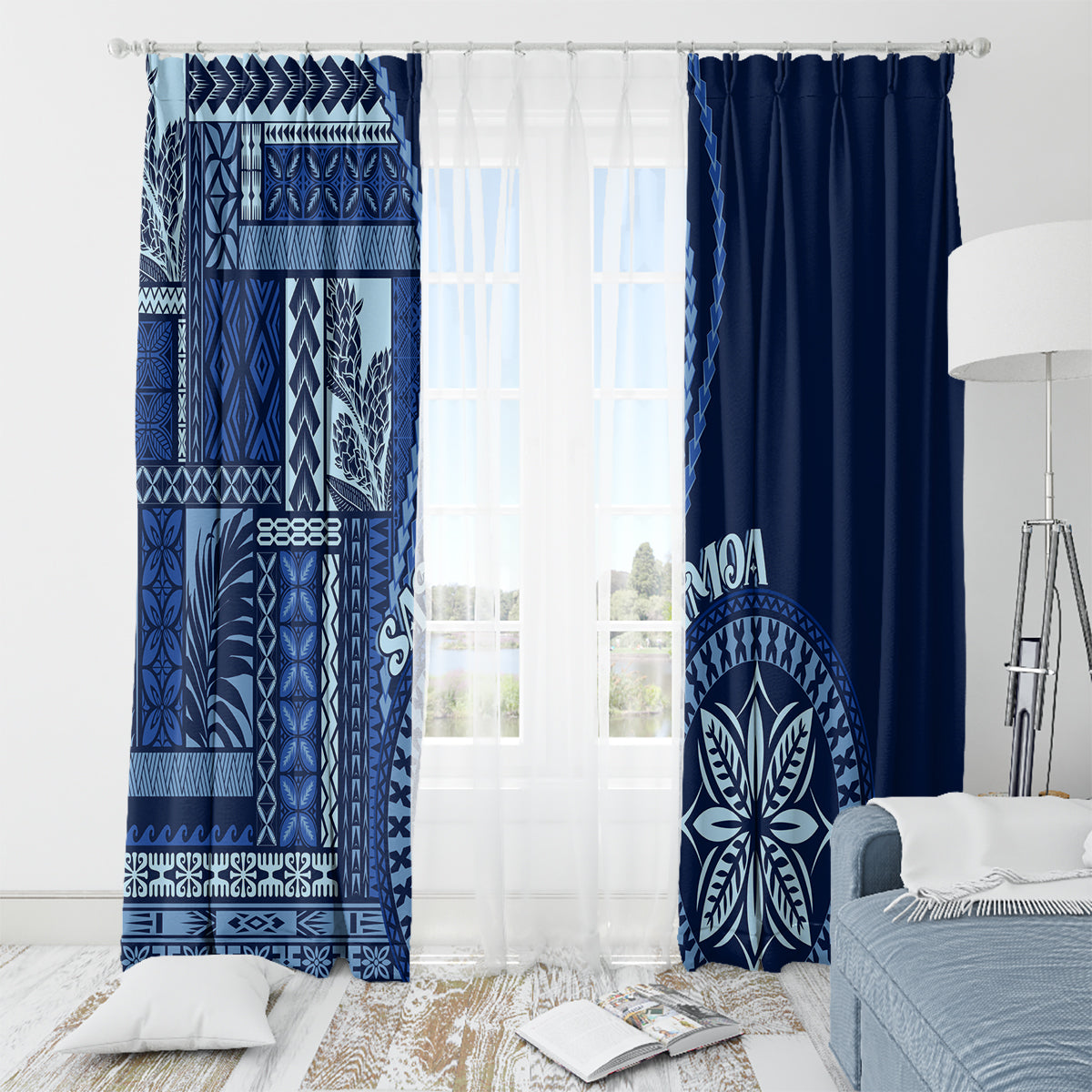 Samoa Siapo Motif Window Curtain Classic Style - Bue Ver - Wonder Print Shop