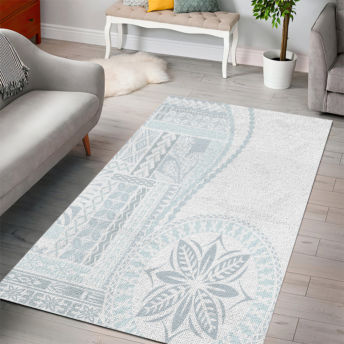 Samoa White Sunday Area Rug Classic Siapo Style LT7 - Wonder Print Shop