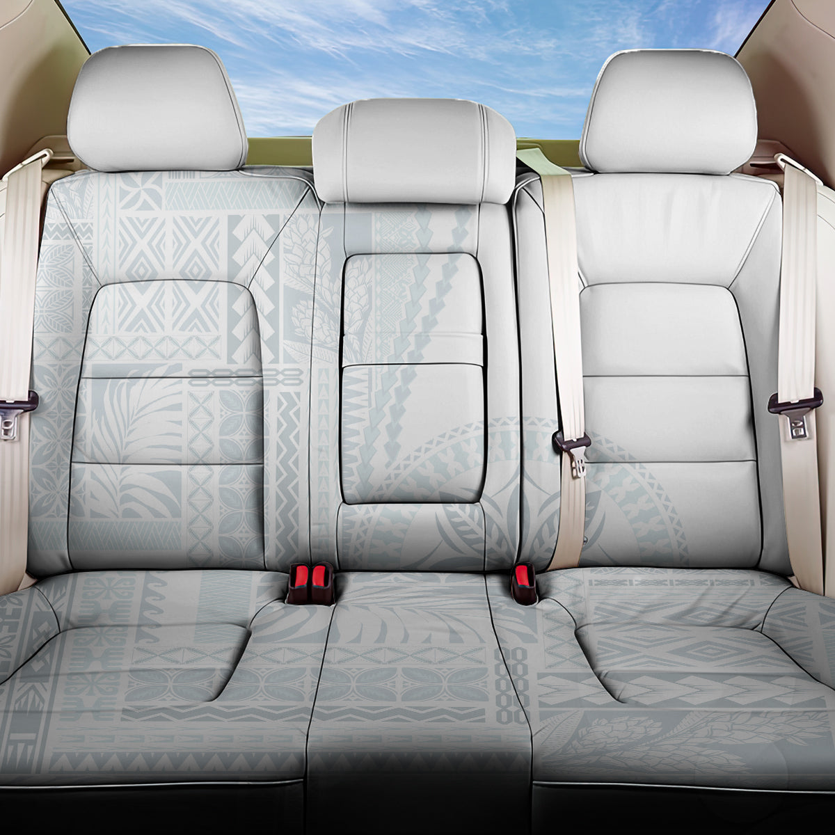Samoa White Sunday Back Car Seat Cover Classic Siapo Style LT7 - Wonder Print Shop