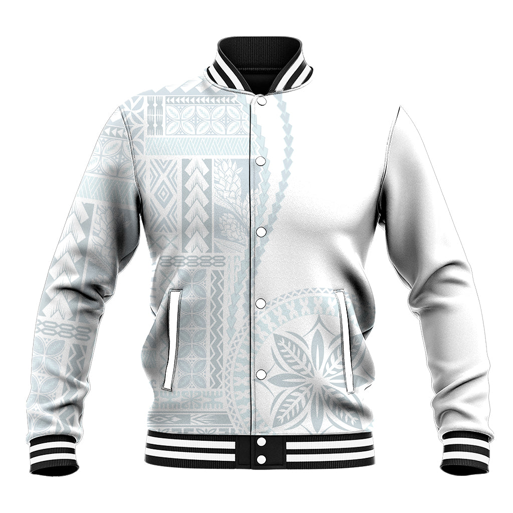 Samoa White Sunday Baseball Jacket Classic Siapo Style LT7 - Wonder Print Shop