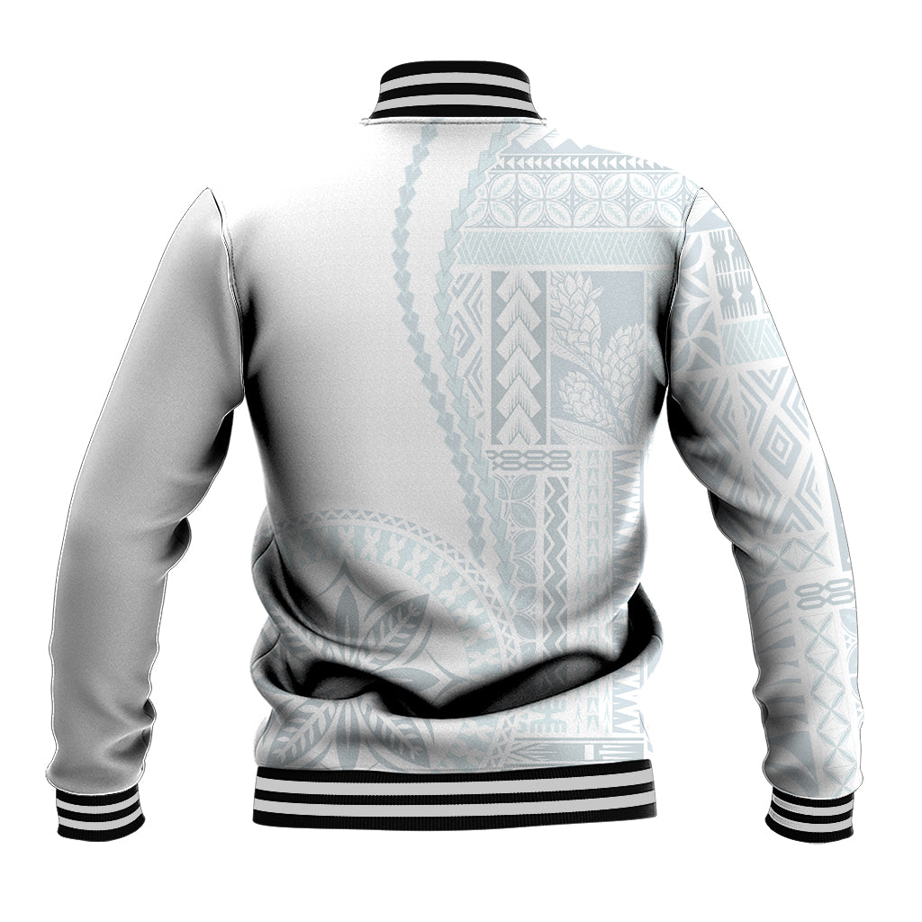 Samoa White Sunday Baseball Jacket Classic Siapo Style LT7 - Wonder Print Shop