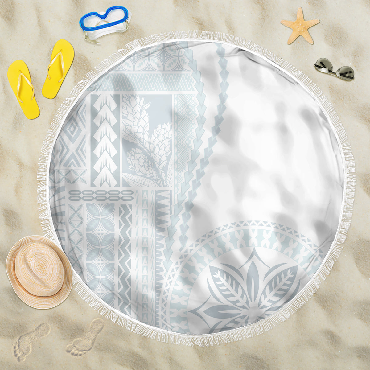 Samoa White Sunday Beach Blanket Classic Siapo Style LT7 - Wonder Print Shop