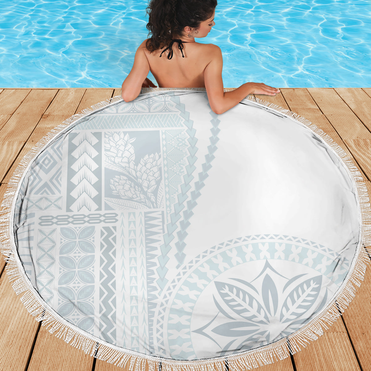 Samoa White Sunday Beach Blanket Classic Siapo Style LT7 - Wonder Print Shop