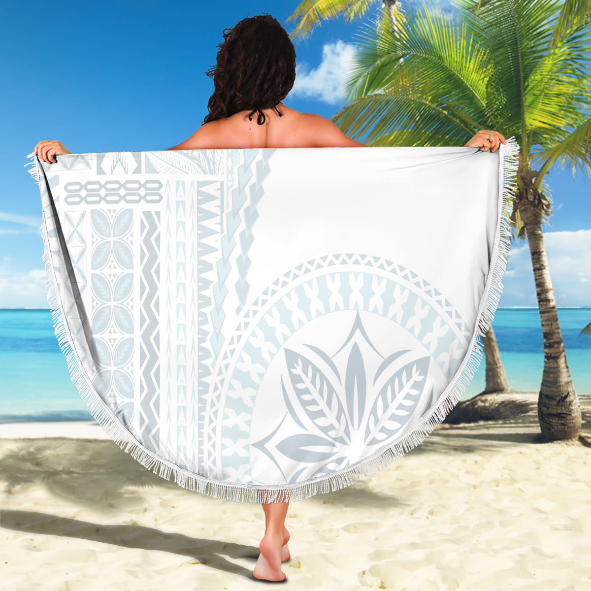Samoa White Sunday Beach Blanket Classic Siapo Style LT7 - Wonder Print Shop