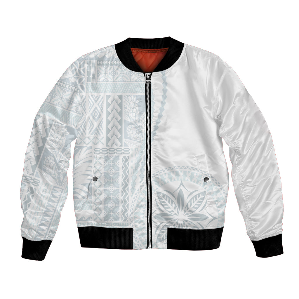 Samoa White Sunday Bomber Jacket Classic Siapo Style LT7 - Wonder Print Shop