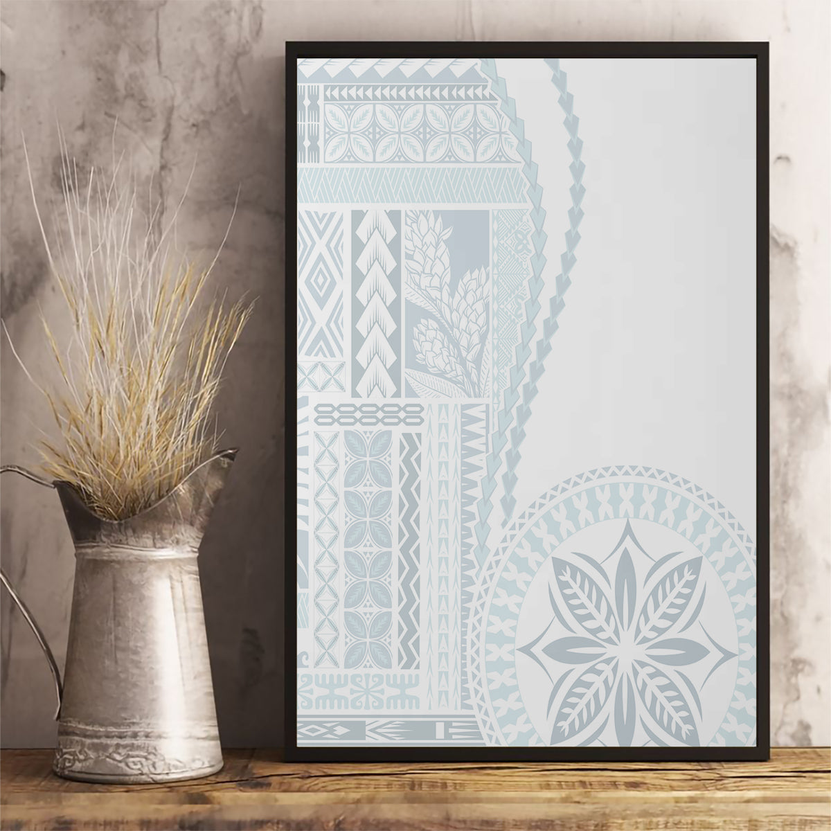 Samoa White Sunday Canvas Wall Art Classic Siapo Style LT7 - Wonder Print Shop