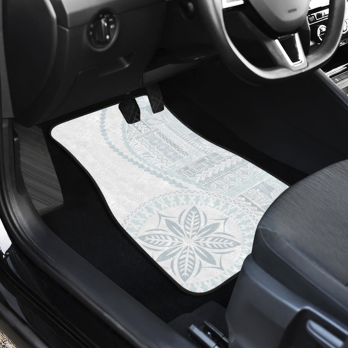 Samoa White Sunday Car Mats Classic Siapo Style LT7 - Wonder Print Shop