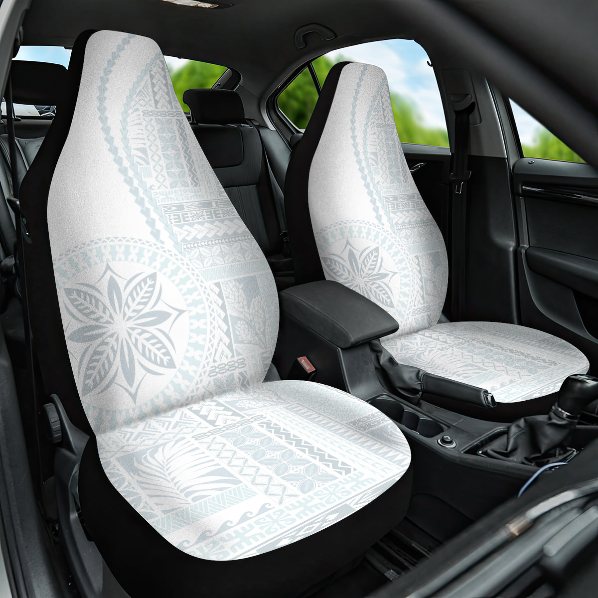 Samoa White Sunday Car Seat Cover Classic Siapo Style LT7 - Wonder Print Shop