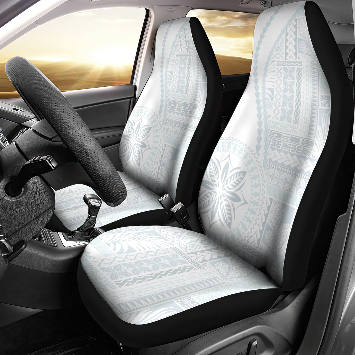 Samoa White Sunday Car Seat Cover Classic Siapo Style LT7 - Wonder Print Shop