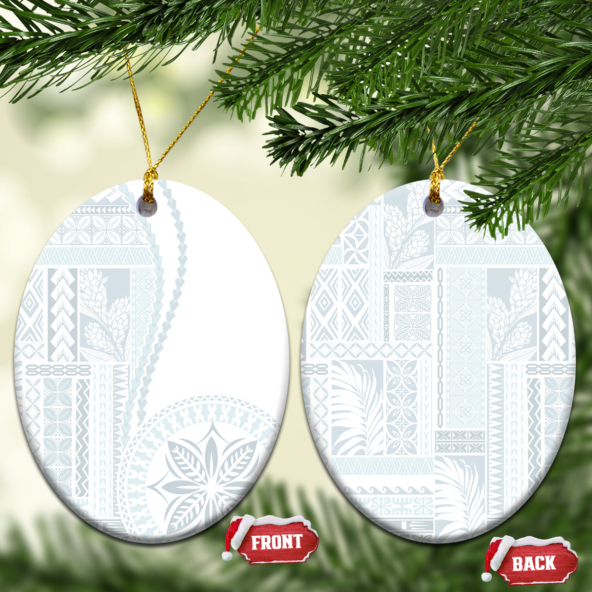 Samoa White Sunday Ceramic Ornament Classic Siapo Style LT7 - Wonder Print Shop