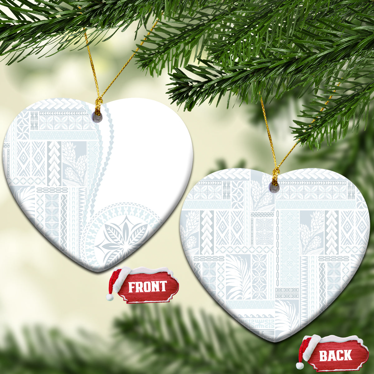 Samoa White Sunday Ceramic Ornament Classic Siapo Style LT7 - Wonder Print Shop