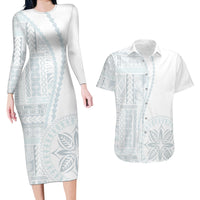 Samoa White Sunday Couples Matching Long Sleeve Bodycon Dress and Hawaiian Shirt Classic Siapo Style LT7 - Wonder Print Shop