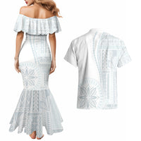Samoa White Sunday Couples Matching Mermaid Dress and Hawaiian Shirt Classic Siapo Style LT7 - Wonder Print Shop