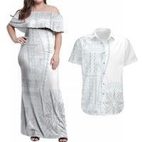 Samoa White Sunday Couples Matching Off Shoulder Maxi Dress and Hawaiian Shirt Classic Siapo Style LT7 - Wonder Print Shop