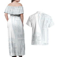 Samoa White Sunday Couples Matching Off Shoulder Maxi Dress and Hawaiian Shirt Classic Siapo Style LT7 - Wonder Print Shop