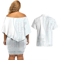 Samoa White Sunday Couples Matching Off Shoulder Short Dress and Hawaiian Shirt Classic Siapo Style LT7 - Wonder Print Shop