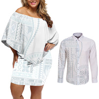 Samoa White Sunday Couples Matching Off Shoulder Short Dress and Long Sleeve Button Shirt Classic Siapo Style LT7 - Wonder Print Shop