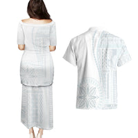 Samoa White Sunday Couples Matching Puletasi Dress and Hawaiian Shirt Classic Siapo Style LT7 - Wonder Print Shop