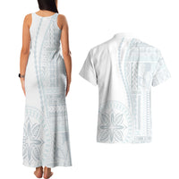 Samoa White Sunday Couples Matching Tank Maxi Dress and Hawaiian Shirt Classic Siapo Style LT7 - Wonder Print Shop