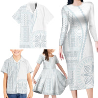 Samoa White Sunday Family Matching Long Sleeve Bodycon Dress and Hawaiian Shirt Classic Siapo Style LT7 - Wonder Print Shop