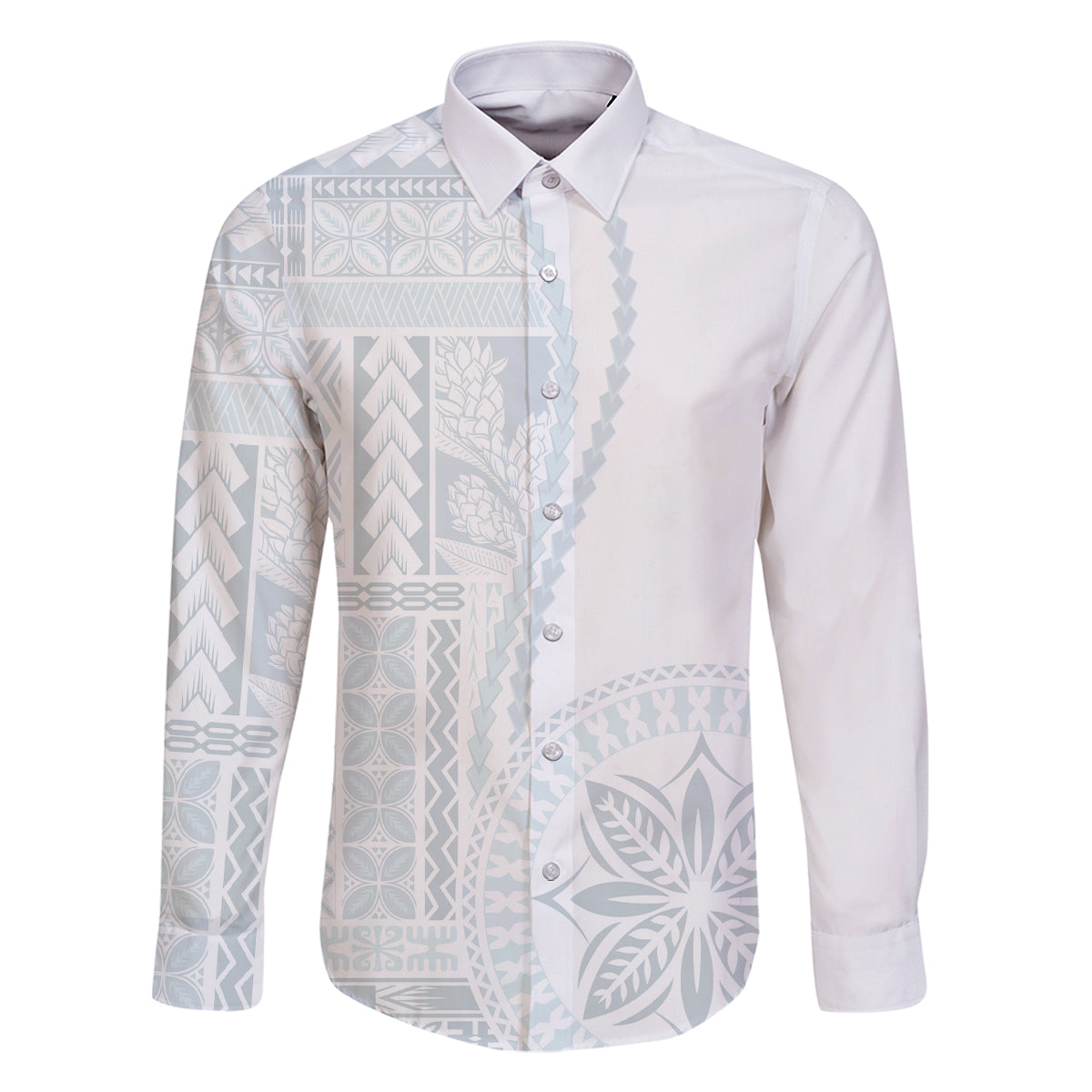 Samoa White Sunday Family Matching Long Sleeve Bodycon Dress and Hawaiian Shirt Classic Siapo Style LT7 - Wonder Print Shop